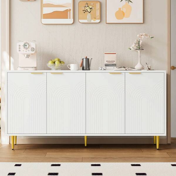 White Sideboard - Storage Cabinet With Doors And Drawers