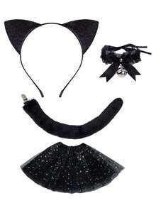 3pcs Halloween Animal Headband Set Cat Ear Headband Plush Tail Bell Collar Costume Accessory Kit - Multicolor - View 5