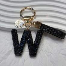 Beautiful Letter Keychain Faux Rhinestone Alphabet Elegant Black Gold Women's/Men's Accessories Suitable For Birthday Anniversary Gifts - Black - View 5