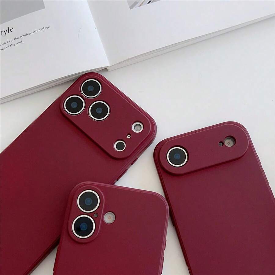 奢華復古酒紅色手機殼，適用於 iPhone 17 Pro Max 16 15 Plus 14 13 12 11 Pro Max，純色軟質防震保護殼
