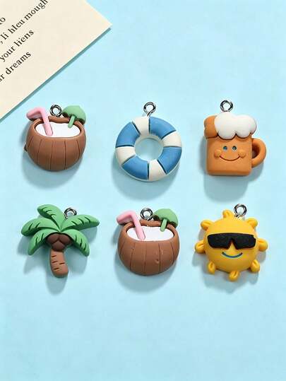 10/20/100pcs New Realistic Coconut Juice & Beer Resin Pendants, DIY Handmade Keychain Charms, Bag Accessories