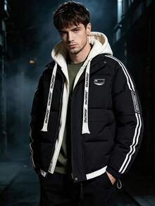 Men's 2 In 1 Cotton Padded Thick Warm Jacket Casual Hooded Couple Coat - Black - View 1
