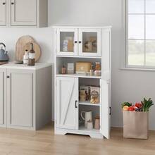Armario recibidor alto independiente de madera con puertas de transparente y estantes ajustables, mueble despensa para cocina/baño/salón, estilo rústico moderno, 60x30x128 cm - Blanco - Ver 6