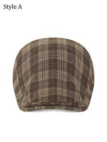 2 Gaya Topi Newsboy Kotak-kotak & Patchwork, Topi Beret Ivy Datar Vintage untuk Pria & Wanita - Kotak-kotak - View 5