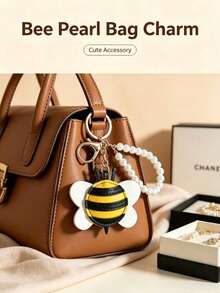 Cartoon Insect Bee Artificial Leather Material, Women's Keychain Bag Charm, Detachable Faux Pearl Chain, Daily Backpack - Multicolor - View 4