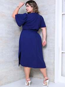 Plus Size Dresses - Navy Blue - View 3