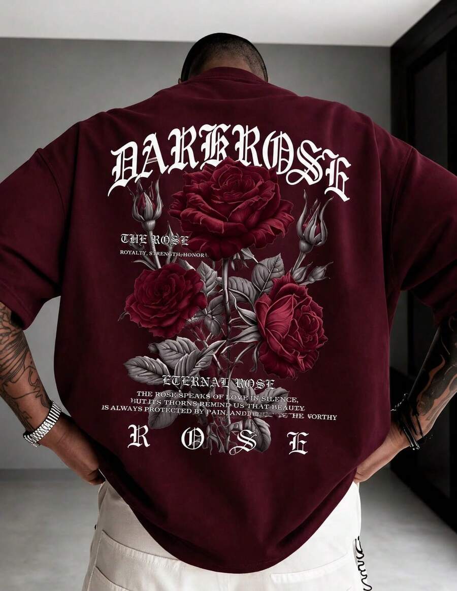 Camisa Camiseta Masculina Dark Rose Streetwear Estilosa Despojada Elegante 100% Algodão Unissex - Marsala - Visão 1