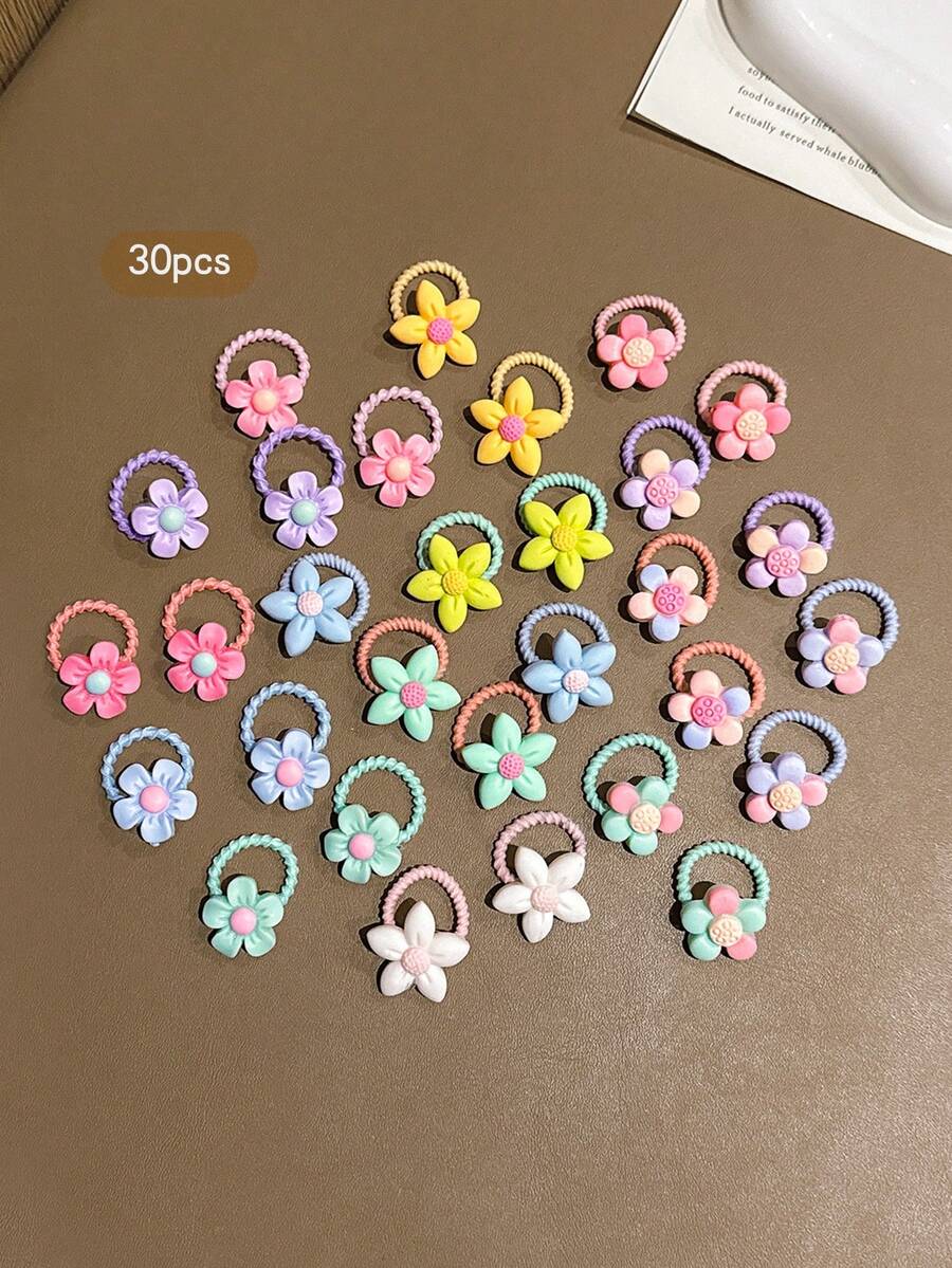 30 piezas de gomas de pelo estilo dibujo animado lindo aleatorio, adecuadas para uso diario - Multicolor - Ver 1