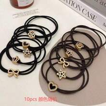 10pcs Vintage Gold Label High Elasticity Heart & Star Shaped Hair Clips, Suitable For Girls Commuting, Hair Accessories - Multicolor - View 11