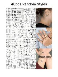 (10pcs/Pack) Mini Dark Style Fingertip Temporary Tattoo Stickers, Exquisite And Clear Patterns, Suitable For Various Matching Needs, Including Stars, Moon, Flowers, Constellations, Hearts And Hundreds Of Other Designs - Multicolor - View 11