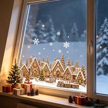 1/2/3pcs Christmas Winter Village Window Stickers, Static Glass Film Snow House Pine Tree Decals, Home Window Decoration, Removable Christmas Holiday Party Decor - Multicolor - View 9