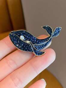 1pc Exquisite Creative Whale Brooch, High-End Animal Fashion Brooch Accessory, Elegant Suit Pin - Blue - View 1