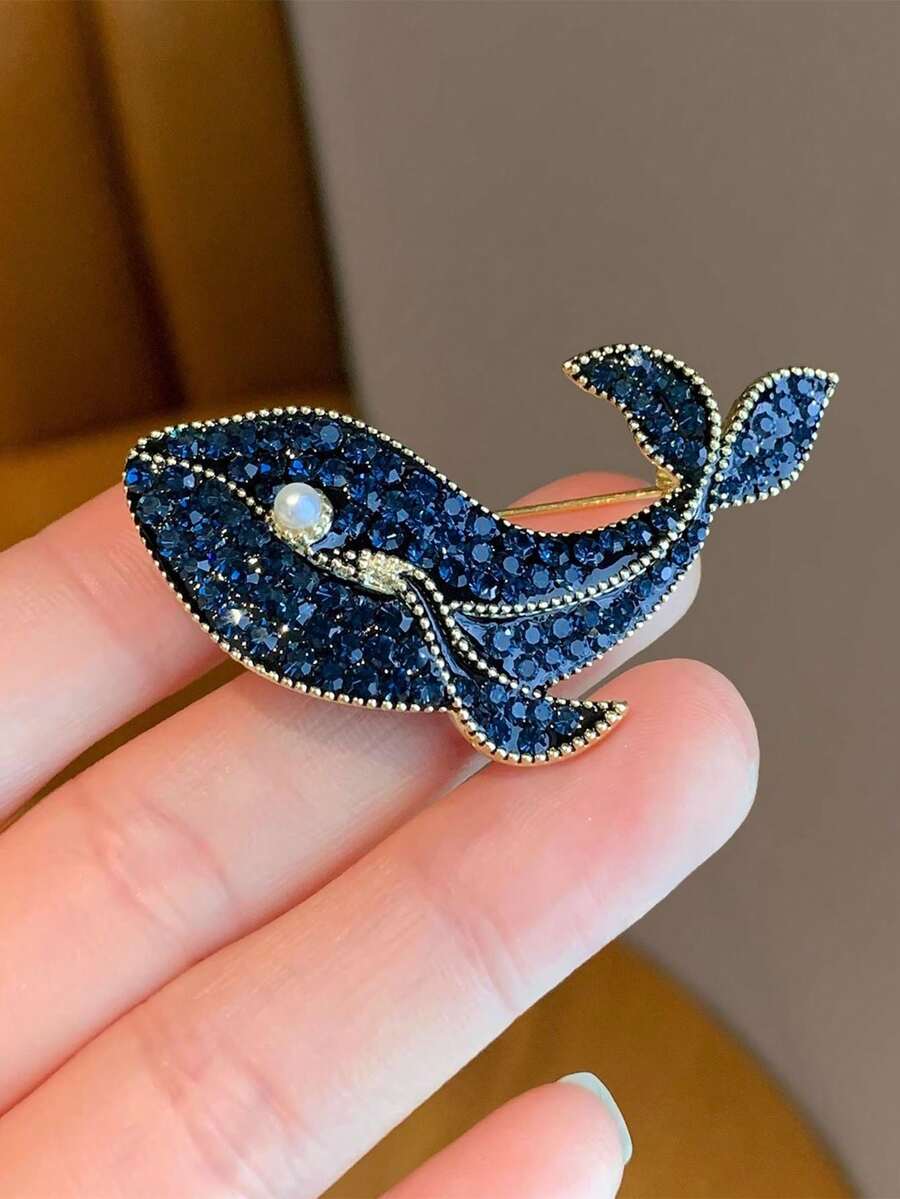 1pc Exquisite Creative Whale Brooch, High-End Animal Fashion Brooch Accessory, Elegant Suit Pin - Blue - View 1