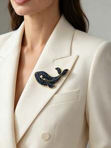 1pc Exquisite Creative Whale Brooch, High-End Animal Fashion Brooch Accessory, Elegant Suit Pin - Blue - View 5