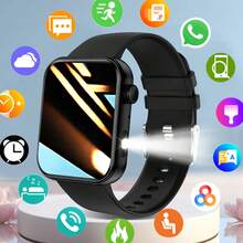 1.85 Inch Unisex Casual Sports Square Smartwatch With Calling, Message Receiving, Pedometer, Multi-Sport Modes, Music Remote Control, Customizable Watch Face - Black - View 15