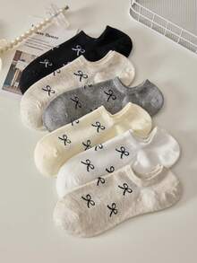 5/10 Pairs Women's Sweet Bow Minimalist Boat-Shaped Invisible Socks, Casual Non-Slip Fashion Socks, Ins Style, Soft And Comfortable, Suitable For Spring - Multicolor - View 6