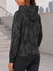 Women's Black Fleece Sweatshirt With Kangaroo Pocket, Relaxed Fit Textured Pullover Sweatshirt For Everyday Casual Wear. - Black - View 2
