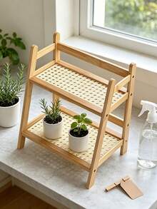 5PCS/1PC Ins Vintage Style Rattan Material Double-Tier Rectangular Shape Featuring Woven Mesh Shelves And Space-Saving Storage Function Desktop Organizer Shelf Suitable For Office Desk And Bedroom Vanity Decoration - Multicolor - View 4