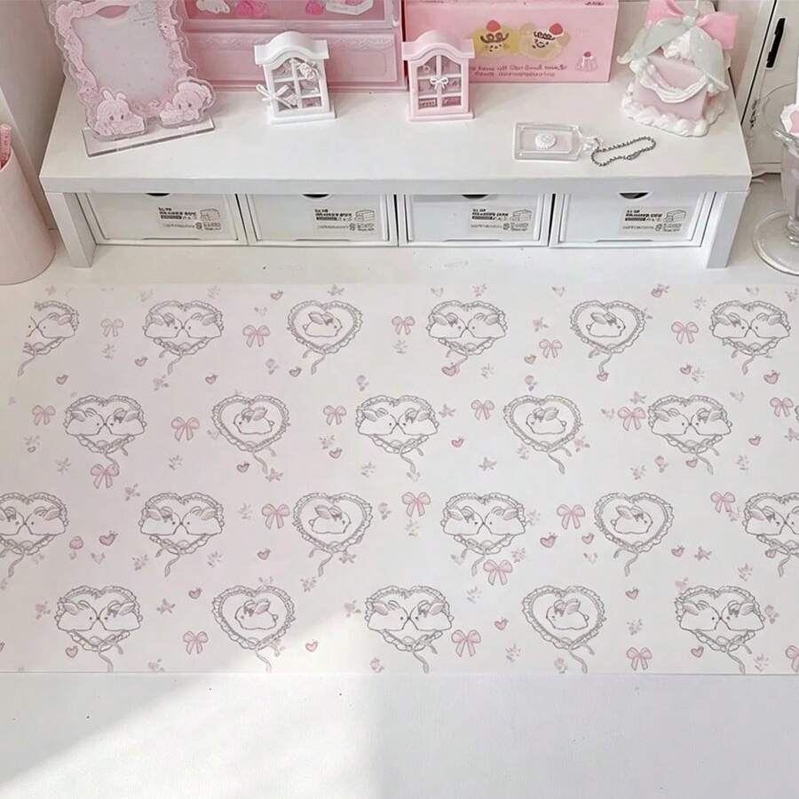 1pc Anime Cute Girl PC Gaming Mouse Pad, Pink, Best Friend Style, Computer Office Accessory, Large Gaming Player Anti-Slip Keyboard Extension Pad - View 1
