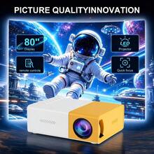 ZZPQVT 可攜式投影機,支援 1080P,USB 供電,內建立體聲喇叭,梯形校正,附遙控器,相容多種裝置,家用劇院戶外露營電影投影機,提升您的電影、電視與遊戲體驗 - 黃白色 - 查看 4