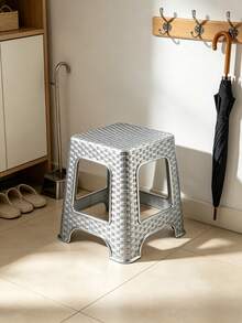 Imitation Rattan Plastic Step Stool, Anti-Slip Hollow Square Seat Stool, Sturdy Stackable Small Bench For Bathroom, Bedroom, Entrance Shoe Changing, Kitchen Storage, Kids Adults Household Daily Use Stool - Multicolor - View 5