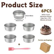 4 Inch Cake Pan With Removable Bottom, Nonstick Aluminum Chiffon Bakeware, With Silicone Brush Spatula Set, Mini Cake Baking - Silver - View 12