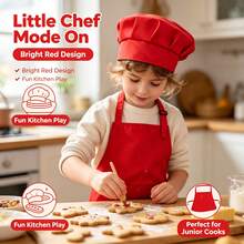 Adjustable Shoulder Strap Kids Chef Costume Apron & Hat Set, Baby Painting Apron, Multi-Purpose Set: Little Chef Role Play All-In-One For Baking, DIY, Painting, Chef Pretend Play, Unlock Multiple Creative Play Styles, Gift For Boys & Girls - Apron - Red - View 4