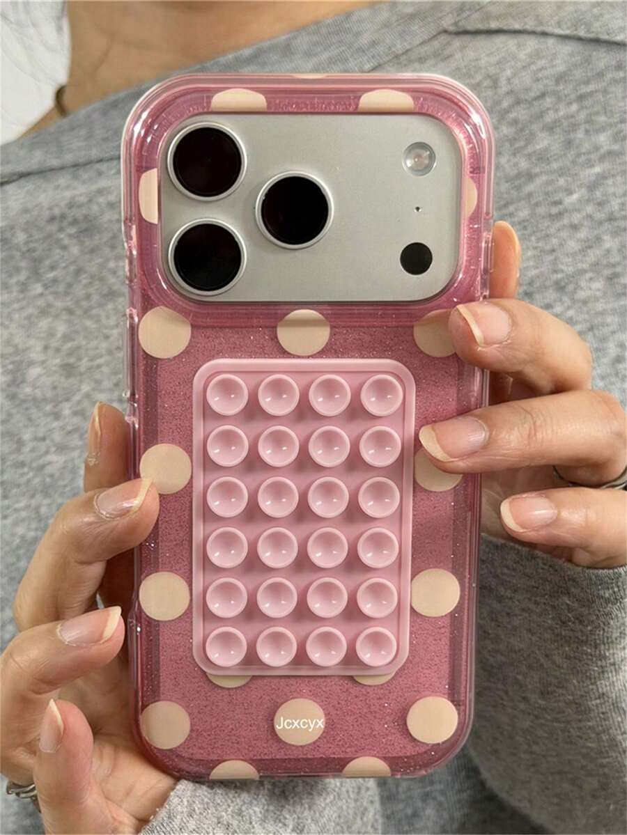 時尚可愛波點圖案糖果色吸盤手機殼，適用於 iPhone 18 Pro Max 18 Pro 17 Pro Max 17 Pro 17 16 Pro Max 16 Pro 16 15 Pro Max 15 Pro 14 Pro Max 14 Pro 13 12 11，亮面閃粉透明軟殼防摔保護套