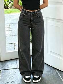 Jeans casuales para adolescentes, versátiles para la escuela y el uso diario - Gris - Ver 3