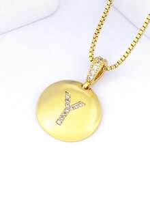1pc 18k Gold Plated Copper Necklace With White Zirconia & Fish 26 Letter Pendant, Luxury Minimalist Jewelry Gift For Women - Gold - View 10