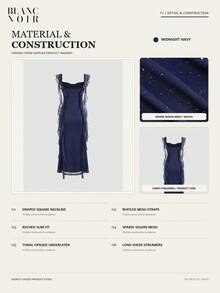 Navy Blue| Women's Elegant Navy Blue Sequin Mesh Ruffle Trim Bodycon Maxi Dress - 藍色 - 查看 10