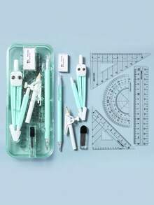 10pcs Student Compass And Ruler Set, Triangle Ruler, Protractor, Drawing Tools, Exam Study Stationery, Professional Drafting Ruler And Compass, Multi-Functional Pen Holder Design, Back To School - Sets - View 14