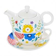 YOLIFE 1 Set Floral Ceramic Teapot And Teacup Set, 1 Teapot And 1 Cup With Saucer, Mother-Daughter Teapot, British Afternoon Tea Set, Suitable For One Person Tea Drinking, Suitable For Coffee, Tea And Various Beverages, Suitable For Afternoon Tea, Home Daily Use, Gift Set - Multicolor - View 11