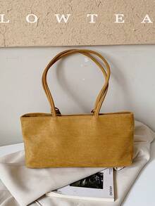 low tea 1pc Minimalist Fashion Square Suede Fabric Shoulder Bag, Suitable For Commuting, Shopping, Etc. - Yellow - View 5