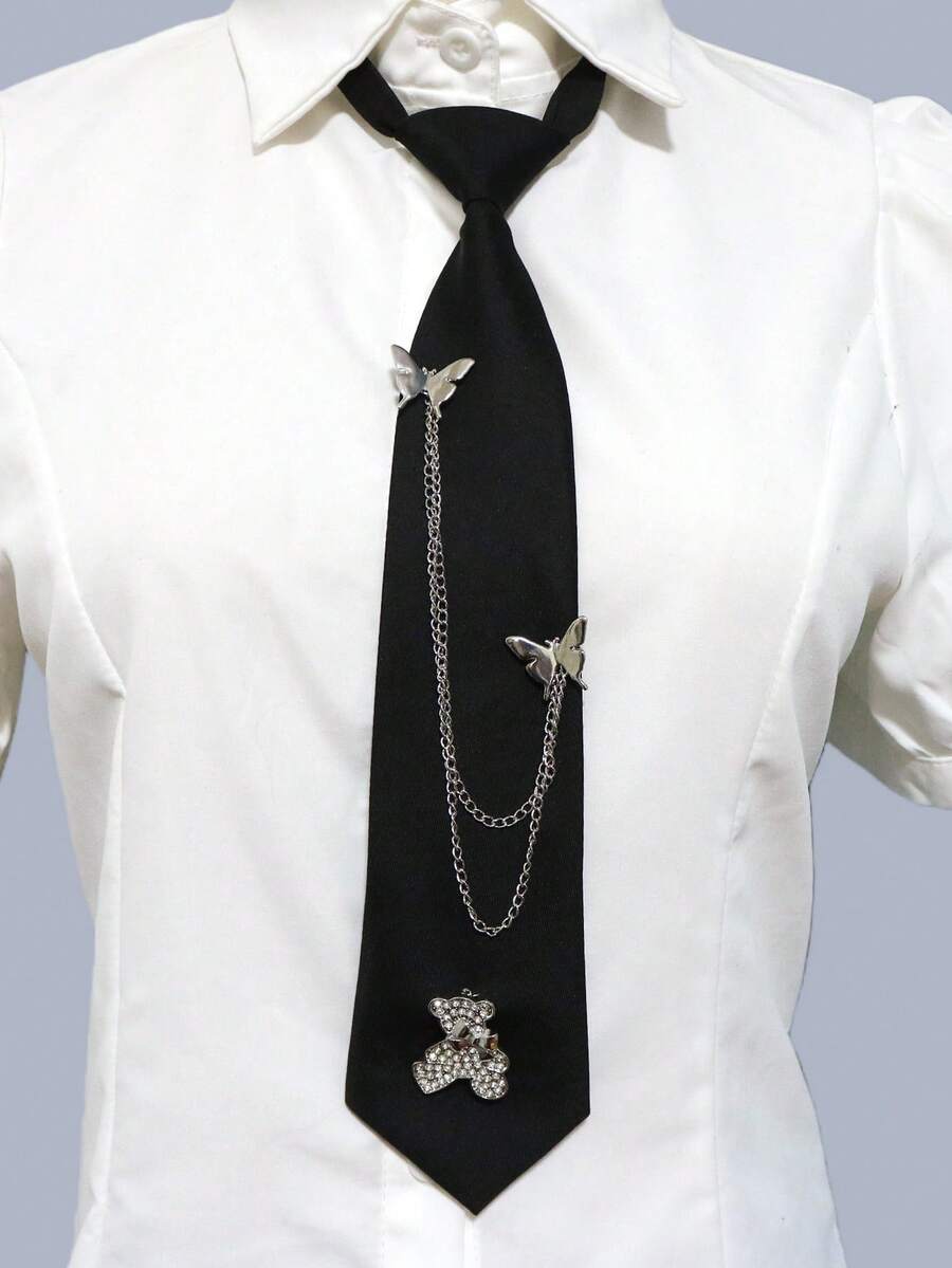 1pc Unisex Punk Black Chain Tie, Suitable For Personalized Streetwear And Daily Wear - Multicolor - View 1