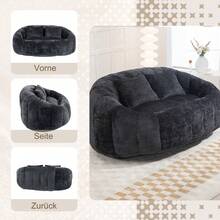 Bean Bag Sofa - Beige Chenille, Comfortable Accent Chair For Home And Outdoor Use - 黑色 - 查看 4