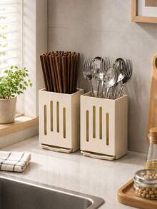1pc Wall-Mounted Kitchen Utensil Rack With Drip Tray, Multi-Function Self-Draining Spoon, Fork And Chopstick Storage Box, Space-Saving Utensil Organizer, Suitable For Spoons, Forks And Chopsticks - View 3