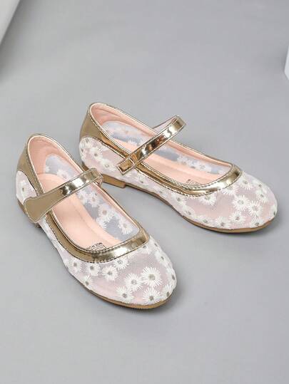 3-13 Years Old Girls School And Party Wear Minimalist Fashion Mesh Student Back To School Hook And Loop Embroidery Flower Cute Versatile Comfortable Soft Sole Flat Sandals Suitable For Spring Summer Autumn Winter