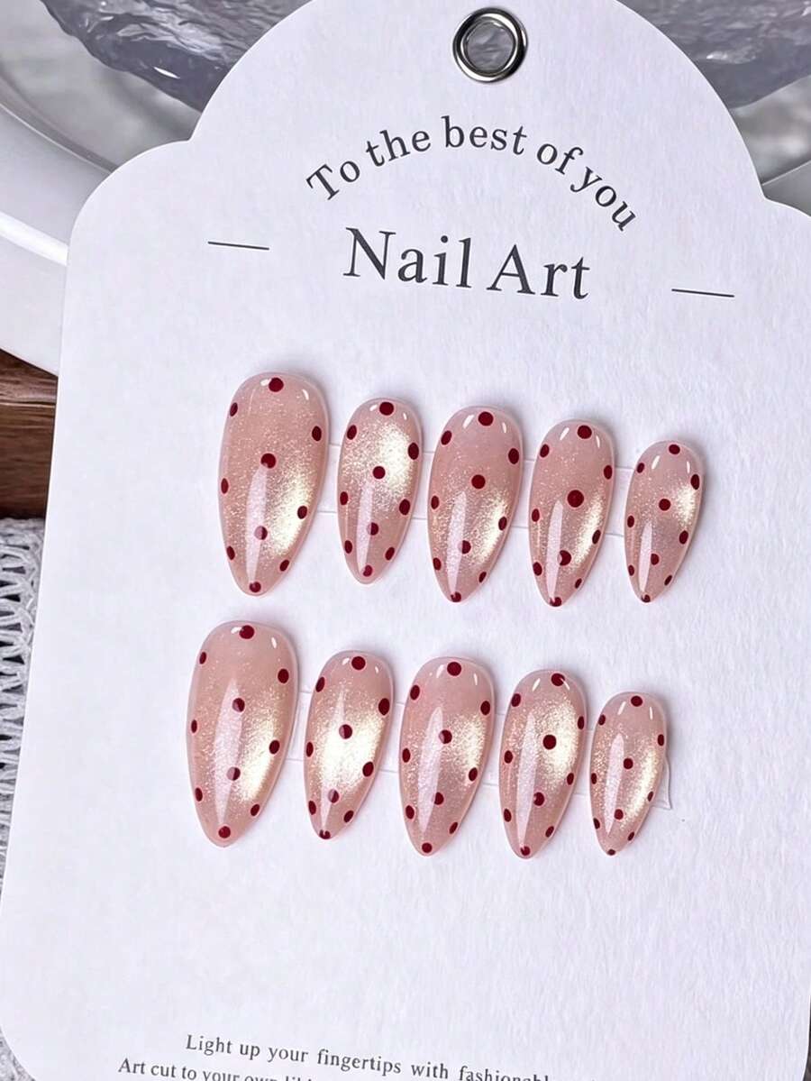 10 unhas postiças artesanais em forma de amêndoa, rosa com glitter ...