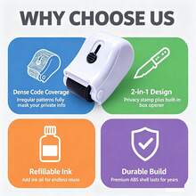ABS Privacy Protection Roller Stamp – Covers Sensitive Information And Addresses To Prevent Identity Theft And Data Leaks; Stylish Design And Premium Feel; Ideal For School Use And Back-To-School Needs. (Pack Includes Replacement Ink And Storage Box) - A - View 8