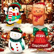 4pcs Gingerbread Man, Snowman, Penguin Bell Foil Balloons, Suitable For Christmas Decoration And New Year Party Decor - Multicolor - View 1
