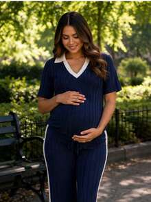 Maternity Sweater Co-Ords - Navy Blue - View 3