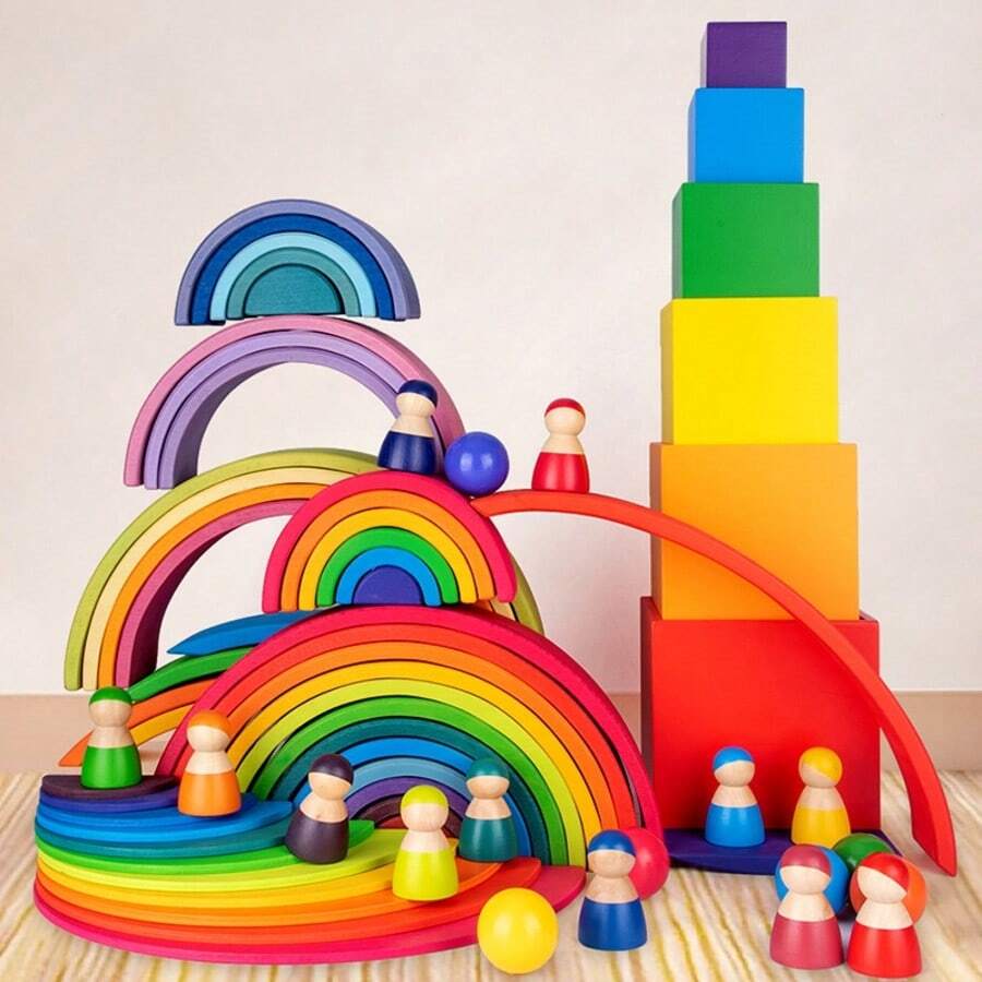 Colorful Stacking Blocks Wooden Rainbow Blocks Children's Arch-Shaped Building Blocks Toy Children's Creative Assembly Blocks Toy For Spatial Imagination And Fine Motor Skills Development Children's Gift - Multicolor - View 1