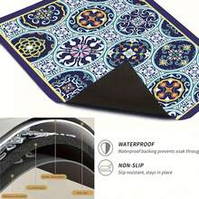 Luckybutterfly Retro Mediterranean Spanish Tile Washing Machine Top Cover Mat, Non‑Slip Reusable Dust‑Proof Washer Dryer Countertop Protector Pad, Stylish Laundry Room Home Decor Accessory - Multicolor - View 9