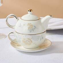 YOLIFE 1 Set Floral Ceramic Teapot And Teacup Set, 1 Teapot And 1 Cup With Saucer, Mother-Daughter Teapot, British Afternoon Tea Set, Suitable For One Person Tea Drinking, Suitable For Coffee, Tea And Various Beverages, Suitable For Afternoon Tea, Home Daily Use, Gift Set - Multicolor - View 5