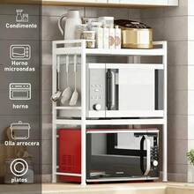 Rejilla extensible de 3 niveles para horno microondas de cocina color negro, organizador multifuncional para electrodomésticos, platos, especias y utensilios, diseño ajustable que aprovecha el espacio vertical de la encimera, estructura resistente y estable, ideal para cocinas pequeñas, fácil de montar y limpiar, - Blanco - Ver 6