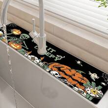 1pc Halloween Pumpkin Skull Pattern Rubber Faucet Splash Guard, Bathroom Faucet Splash Guard, Mud Guard, Moisture-Proof Anti-Slip Faucet Pad, Kitchen Countertop Accessory. Protect Your Kitchen Countertop. - Multicolor - View 4