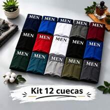 Kit 12 Cuecas Boxer Masculinas Microfibra Premium Confortável ou Kit 6 - Multicolorido - Visão 1