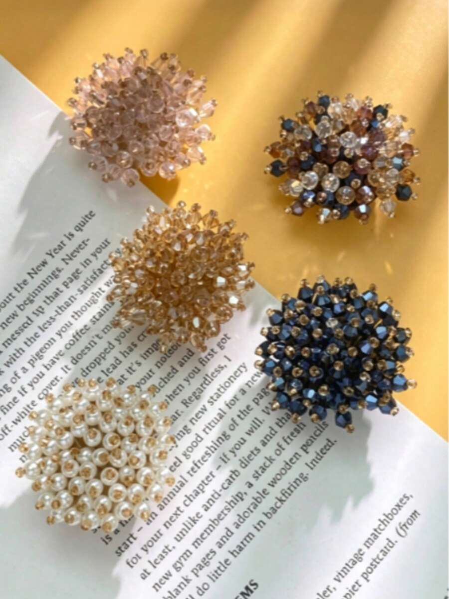 Fashion Shirt Button Covers Handmade Rice Bead Crystal Cufflinks Decor Turtle Button Caps Removable No-Sew - Multiple Colors - View 1