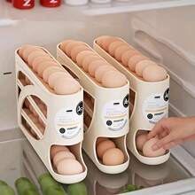 1pc 4-Tier Rolling Egg Rack - Space-Saving Side Door Design, Holds 30 Eggs, Smooth Glossy Finish, Convenient Handle | Suitable For Kitchen And Refrigerator Storage | Modern Kitchen Accessory | Durable Plastic Material - Multicolor - View 2